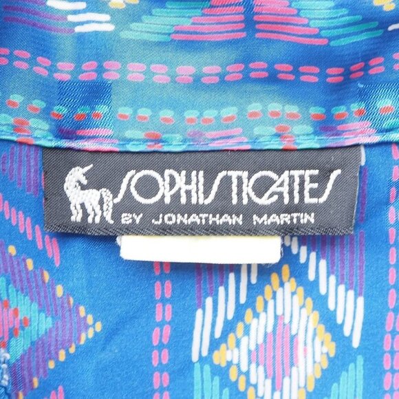 Sophisticates Jonathan Martin VTG Satin Aztec Print Button Up Blouse Women's 14 - Picture 5 of 9